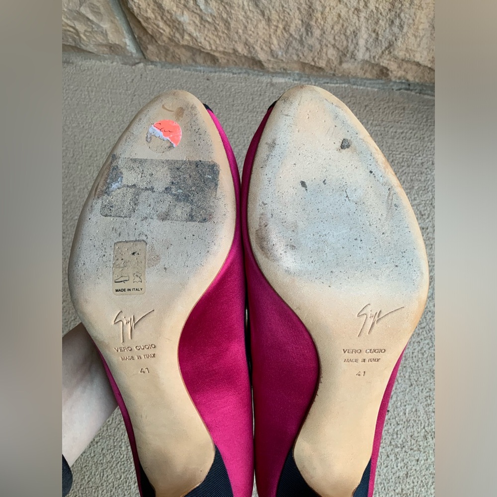 GIUSEPPE ZANOTTI Pink Black Satin Women's Peep Toe Pumps Heels Size 10 - Picture 6 of 15